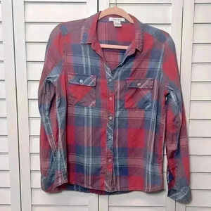 Dizzy Lizzy Long Sleeve Plaid 100% Cotton Button Down Top Size Small